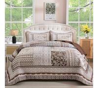 WONGS BEDDING Brown Quilt Set Queen Size,Bobo Floral Bedspread Coverlet Set, 3 Pieces Bohemian Patchwork Floral Pattern Bedspreads Bedding Quilt Set for All Seasons (96"x90")