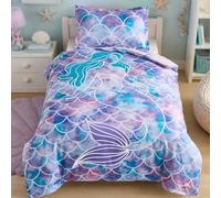 WONGS BEDDING Cot Bed Duvet Cover Sets Microfibre Toddler Bedding Set | Mermaid Print Toddler Duvet and Pillow Set Soft Cot Bedding for Girls
