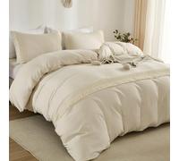 WONGS BEDDING Double Duvet Cover Set Tassels Bohemian Beige Bedding Sets 3PCS with 2 Pillowcases Soft Cozy Microfiber Boho Double Bedding Set Zipper Closure for All Season (200x200cm)