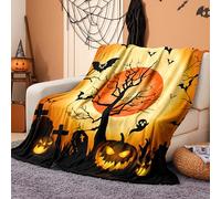 WONGS BEDDING Halloween Throw Blanket Moon Pumpkin Fuzzy Blanket Halloween Double-Sided Soft Cozy Flannel Blanket for Bed Sofa Couch (150cm×200cm)