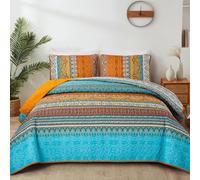 WONGS BEDDING Orange Quilt Set King Size, Stripe Boho 3 Pieces Quilts Bedspread Set Bohemian Lightweight Microfiber All Season Bedding Coverlet Set for King Bed (104"x90")
