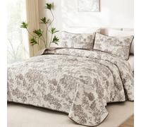WONGS BEDDING Quilts Queen Size,Taupe Brown Quilt Bedding Set with 2 Pillowcases, Botanical Quilt for Queen Bed, Soft Microfiber Lightweight Coverlet Bedspread for All Season (96"×90", 3 Pieces)