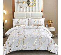 WONGS BEDDING White Gold Metallic Marble Comforter Set California King Foil Print Glitter Bedding Sets with 2 Pillowcases for All Seasons, Soft Microfiber Filling Bedding Duvet Set 104"x96"