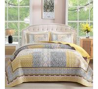 WONGS BEDDING Yellow Quilt Set Full,Bohemian Patchwork Bedspread Coverlet Set, Reversible Boho Floral Pattern Bedspreads Bedding Quilt Set for All Seasons (78"x90")