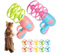 WonHey 14-Piece Flying Disc Launcher Set, Interactive Cat with 2 Shooters and 12 Propellers, Cat Fetch for Indoor and Outdoor Chasing