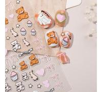 Wonhomke 2 Sheets 5D Cute Cartoon Nail Art Decals 3D Self-Adhesive Nail Art Stickers Cute Doll Design Nail Decoration Accessories for Girls/Children/Women (1154)