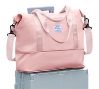 WONHOX Travel Bag, Waterproof Duffel Gym Tote, Weekender Carry On Overnight Bag, Women's Trolley Sleeve Wet Pocket, Travel Duffel, L-Pink, Upgrade