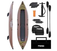 WONITAGO PVC Inflatable Kayak with Drop Stitch Floor, Recreational Touring Kayak with Kayak Paddle, Hand Pump and Carrying Bag, 2 Person, Brown