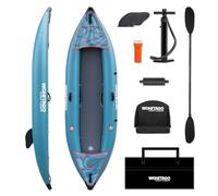 WONITAGO PVC Inflatable Kayak with Drop Stitch Floor, Recreational Touring Kayak with Kayak Paddle, Hand Pump and Carrying Bag, 1 Person, Blue