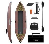 WONITAGO PVC Inflatable Kayak with Drop Stitch Floor, Recreational Touring Kayak with Kayak Paddle, Hand Pump and Carrying Bag, 1 Person, Brown