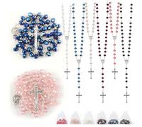 Wonitain 30 Set Rosary Bead Bulk Catholic Crystal Glass Rosaries Beads for Women Men Jesus Holy Cross Rosary with Organza Bags Baptism First Communion Church Religious Present, L, Glass Zinc, No