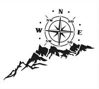 Woniyal 1 X Compass Sticker Campervan: Suitable for Citroen C3 II/2 2009-2016, Decal Mountain Compass Rose Caravan Motorhome Rear Window Graphics Bonnet,Black