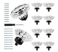 WonJoxel 5/10Pcs Crystal Glass Drawer Knobs | Oval Diamond Vintage Cabinet Dresser Pulls for Cabinets Drawers Dresser(10)