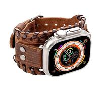 WONJOY Leather Band Compatible with Apple Watch 46mm 45mm 44mm 42mm 41mm 40mm 38mm 49mm iWatch Series 10/9/8/7/SE/6/5/4/3/2/1/Ultra, Handmade Woven Accessories Retro Cuff Bracelet Strap for Men Women