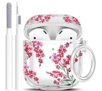 Wonjury Protective Clear Floral Case Cover with Cleaner Kit Portable Shockproof Women Girls with Keychain for Apple Airpods 2/1 Charging Case - Clear/Red Flower