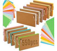 wonkeken 550 Pcs Flash Card 11 Pack Revision Cards 5 * 3 Inch Ruled Index Cards with Horizontal Lines 10 Colors Kraft Paper Notecards with 11 Metal Binder Rings for Office Home Study Record