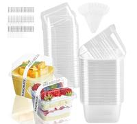 wonkeken 55Pcs Reusable Square Dessert Cups Set, 8.5oz Clear Plastic Cups with Lids & Spoons for Parfaits,Puddings, Party Favors, BPA-Free Dessert Bowls for Weddings, Birthdays, Catering