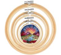 wonkeken 6 Pcs 6 Sizes Round Bamboo Embroidery Hoop Circle Adjustable Sewing Circle Frame Rings Circles Cross Stitch Hoop Ring (8,10,13,15,18,20cm) for DIY Art Hand Sewing Crafts