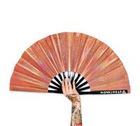WONKIWEAR Fan, Folding Hand held, Luxury Holographic, Iridescent, Glitter, Large Strong Black Bamboo, Unisex for Raves, Festivals, Concerts, Drag Queen, Clack Fan, Gay Pride (Orange)