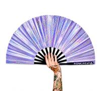 WONKIWEAR Fan, Folding Hand held, Luxury Holographic, Iridescent, Glitter, Large Strong Black Bamboo, Unisex for Raves, Festivals, Concerts, Drag Queen, Clack Fan, Gay Pride (Lilac)
