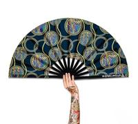 WONKIWEAR Fan, Folding Handheld, Glow UV Reactive Design, Large Strong Black Bamboo. Unisex for Raves, Festivals, Concerts, Drag, Gay Pride (UV Posh Zebra, Large)