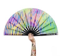 WONKIWEAR Fan, Folding Handheld, Glow UV Reactive Design, Large Strong Black Bamboo. Unisex for Raves, Festivals, Concerts, Drag, Gay Pride (UV Safari Disco, Large)