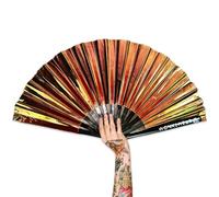 WONKIWEAR Fan, Folding Handheld, Iridescent, Holographic, Large Strong Black Bamboo. Unisex for Rave, Festival, Concert, Drag, Gay Pride (Bronze Iridescent, Large)