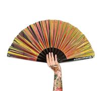 WONKIWEAR Fan, Folding Handheld, Iridescent, Holographic, Large Strong Black Bamboo. Unisex for Rave, Festival, Concert, Drag, Gay Pride (Unicorn Iridescent, Large)