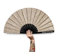 WONKIWEAR Fan, Folding Handheld, Luxury Glitter, Large Strong Black Bamboo. Unisex for Raves, Festivals, Concerts, Drag, Pride (Gold Glitter & Holster, Large)