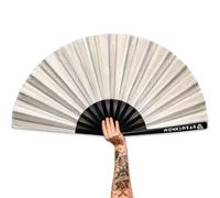 WONKIWEAR Fan, Folding Handheld, Luxury Shimmer Silver Glittery, Large Strong Black Bamboo. Unisex for Rave, Festival, Concert, Drag, Gay Pride (Silver Shimmer, Large)