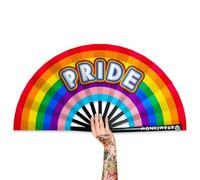 WONKIWEAR Fan, Folding Handheld, Rainbow Pride Design, Large Strong Black Bamboo. Unisex for Rave, Festival, Concert, Drag, Gay Pride (Rainbow Pride, Large)