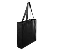 Wonky Line Cotton Tote Bag with Gusset- Heavy Duty 300gsm Canvas Shopper -All Side Gusset - 66 cm Handles - Natural & Black - Reusable, Eco Friendly, Shopping,Travel, Work, Gym & Beach Bag (Black)