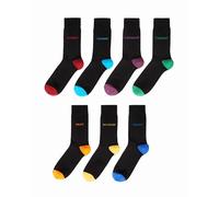 Wonky Line Men’s socks 7-pack - Black weekday socks with colourful toes & heels - Size EU 40-45 - Soft, breathable & comfy cotton blend - Great gift idea