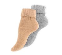 Wonky Line Women's Alpaca Wool Socks, 2 Pairs Soft Warm Breathable Natural Wool,Thermal Bed Socks, Comfortable Ladies Home Socks (UK, Numeric, 3, 5, Regular, Regular, Beige-Grey)