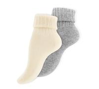 Wonky Line Women's Alpaca Wool Socks, 2 Pairs Soft Warm Breathable Natural Wool,Thermal Bed Socks, Comfortable Ladies Home Socks (UK, Numeric, 3, 5, Regular, Regular, Ecru-Grey)