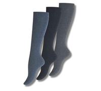 Wonky Line Womens Girls Knee High Socks Plain Cotton 3 pairs Back to School Seamless Long Knee Socks with Comfort Cuffs, Black Navy Brown Beige (UK, Numeric, 3, 5, Regular, Regular, Navy Assorted)