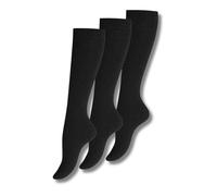 Wonky Line Womens Girls Knee High Socks Plain Cotton 3 pairs Back to School Seamless Long Knee Socks with Comfort Cuffs, Black Navy Brown Beige (UK, Numeric, 5.5, 8, Regular, Regular, Black)