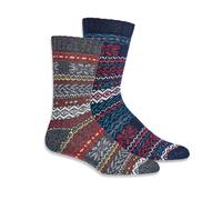 Wonky Line Wool Socks for Men & Women, 2 pairs Nordic Pattern Cushioned, Soft Thermal Hygge Warm Thick Winter Boot Socks (UK, Numeric, 6, 8, Regular, Regular, Dark Grey-Navy)