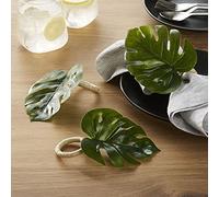wonlex Handmade Monstera Napkin Rings Set of 4, Faux Palm Tree Napkin Ring, Large Green Leaf Serviette Buckles Holder for Table Setting, Wedding, Thanksgiving Day and Daily Use (Monstera)