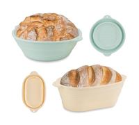 Wonlooker 2 Pack Thickened Bread Proofing Baskets, Silicone Sourdough Baking Basket, 10” Round & 10” Oval Foldable Banneton Baskets for Professional Baker & Homemade Bread Beginner (Beige&Green)