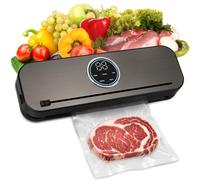 Wonlooker 80kPa Vacuum Sealer Machine with Built-In Cutter & LED Display | 5 Modes Vac Pack Machine with 50 Pre-Cut Vacuum Bags for Keeping Meat Vegetables Fruits Grains Snacks Fresh