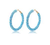 Wonlte Bohemian Shiny Glitter Sequins Hoop Earrings Sparkle Wrapped Gold Plated Circle Statement Rhinestone Dangle Drop Earrings for Women, L, Silver, No Gemstone