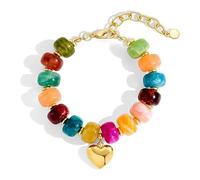 Wonlte Chunky Beaded Bracelets for Women Bold Multicolor Resin Beads Elastic Bracelets with Gold Heart Charm Boho Summer Beach Statement Bracelets Elastic Bangle Vacation Jewelry, Medium(Medium