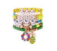 Wonlte Easter Bracelets for Women Men Easter Heishi Colourful Bead Bracelets Elastic Stackable Layering Friendship Bracelets Cute Bunny Charm Decorations Accessories Gifts Rabbit Presents for 2026, M
