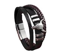 Wonlte Leather Wrap Bracelets for Men Layer Western Leather Bracelet Boho Vintage Cowboy Braided Rope Wristband Adjustable Stainless Steel Clasp Cowboy Chic Dress Accessories, M, Plastic, no gemstone