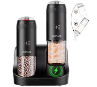 WONMAKE Electric Salt and Pepper Mill Set, Gravity Pepper Mill Electric Mill 176 ml with Charging Station / Two Speed Levels / 6 Adjustable Grinding Levels / LED Light, for the Kitchen