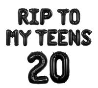 Wonmelody 20th Birthday Decorations Black Rip To My Teens Birthday Decoration Balloon Banner Rip to My 10s Funeral for My Youth Cheers to 20th Years Funny Gothic Twenty Years Decor for Women