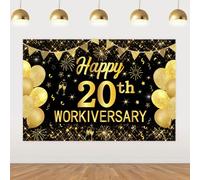 Wonmelody 20th Workiversary Decorations 4.92*3.28ft Happy 20th Workiversary Backdrop Banner Happy Work Anniversary Decors Cheers To 20 Years Party Decors Work Office We appreciate You Party Supplies