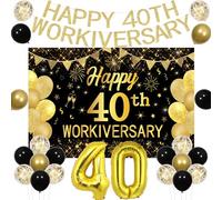Wonmelody 40th Work Anniversary Decorations Happy 40th Workiversary Decor Backdrop Banner Black Gold Office Working Party Supplies 40 Year Employee Appreciation Banner for 40 Year Workers
