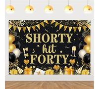 Wonmelody 5 * 3ft Shorty Hit Forty Backdrop Banner Decorations Black Gold 40th Birthday Decorations 40th Birthday Backdrop Cheers to 40 Years Wedding Anniversary Party Supplies for Men Women